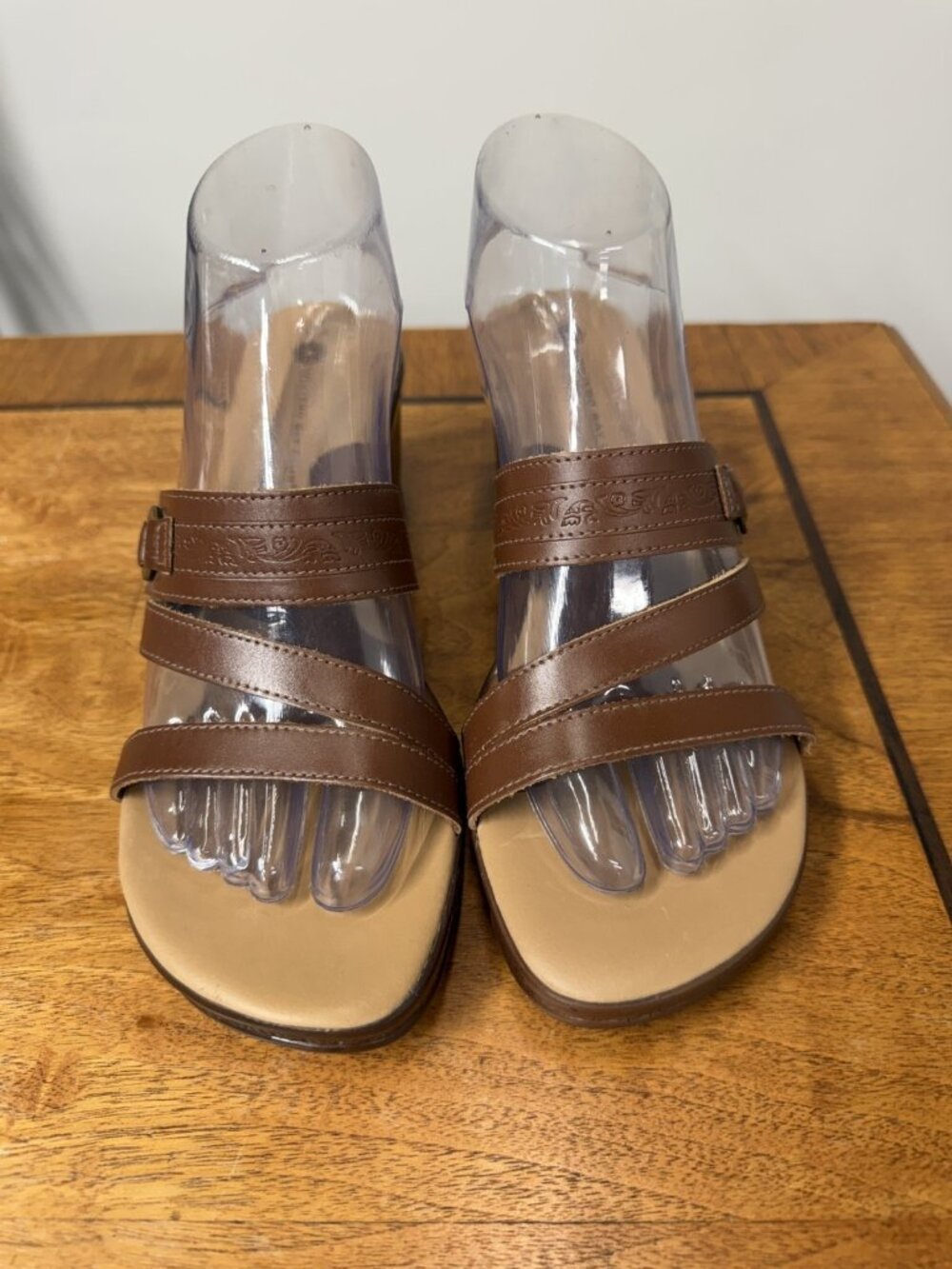 VTG 90 y2k Women’s 8 Platform Sandals Brown Leather Chunky Wedge boho Shoes